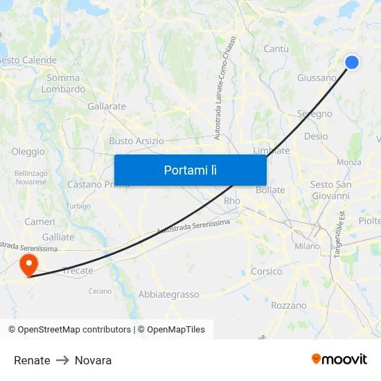 Renate to Novara map