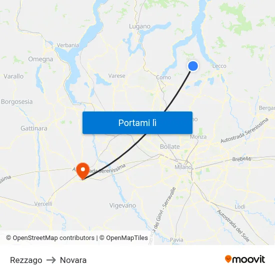 Rezzago to Novara map
