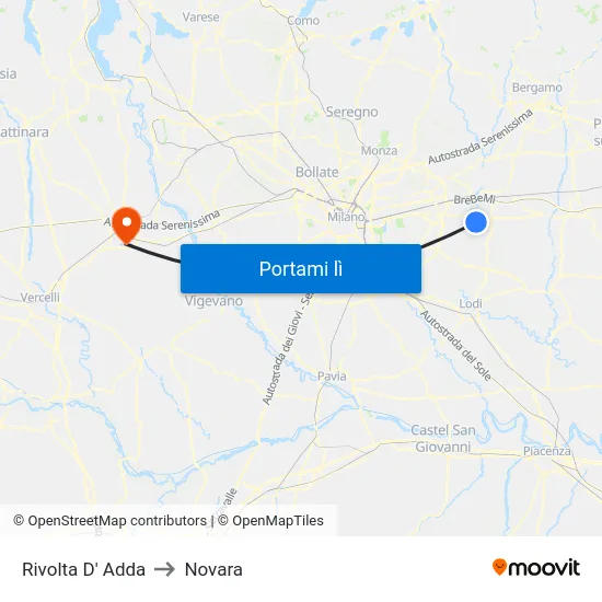 Rivolta D' Adda to Novara map