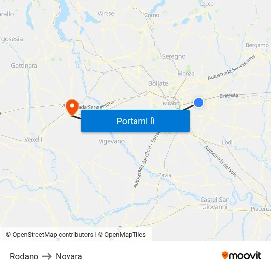 Rodano to Novara map