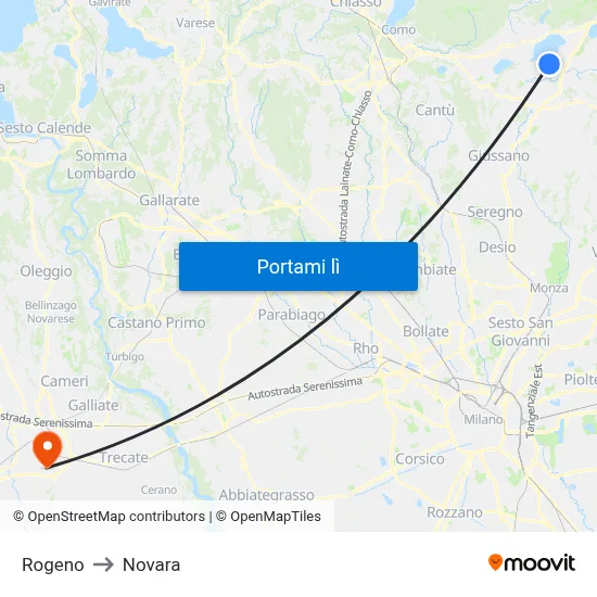 Rogeno to Novara map
