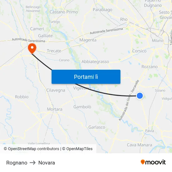 Rognano to Novara map