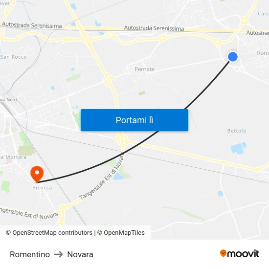 Romentino to Novara map