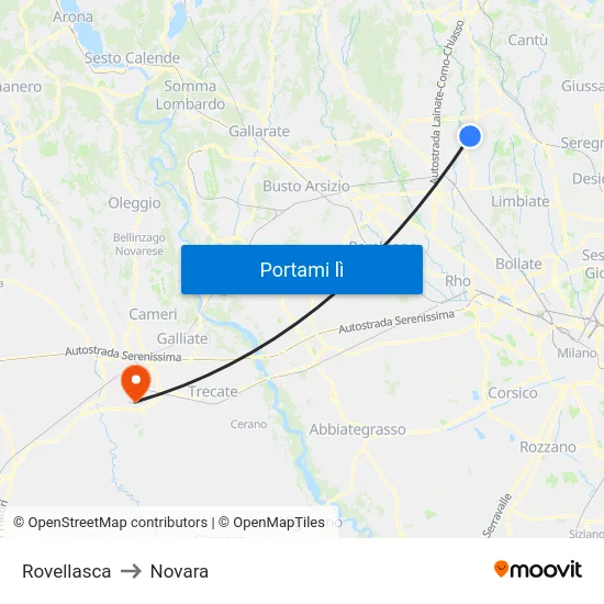Rovellasca to Novara map