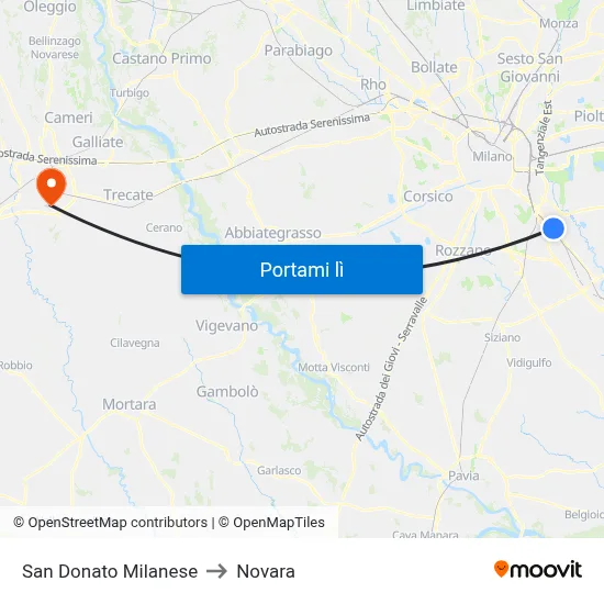 San Donato Milanese to Novara map
