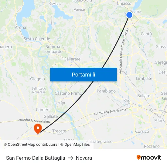 San Fermo Della Battaglia to Novara map