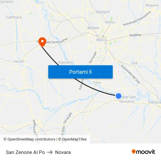 San Zenone Al Po to Novara map