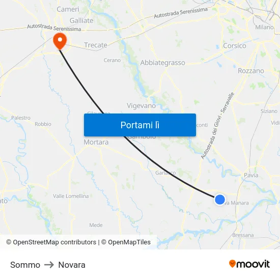 Sommo to Novara map