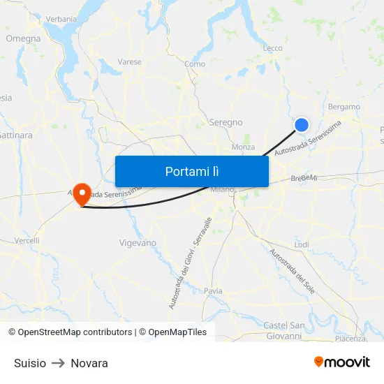 Suisio to Novara map