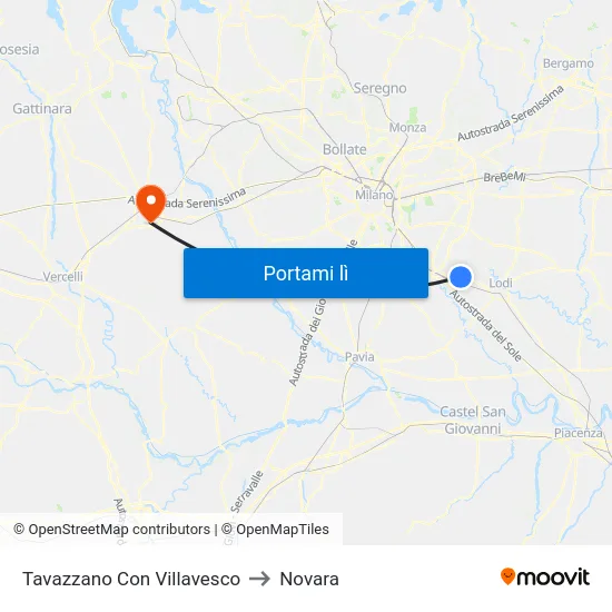 Tavazzano Con Villavesco to Novara map