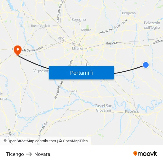Ticengo to Novara map