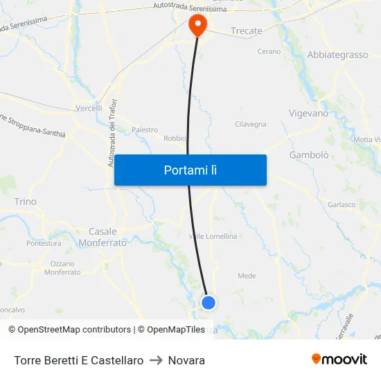 Torre Beretti E Castellaro to Novara map
