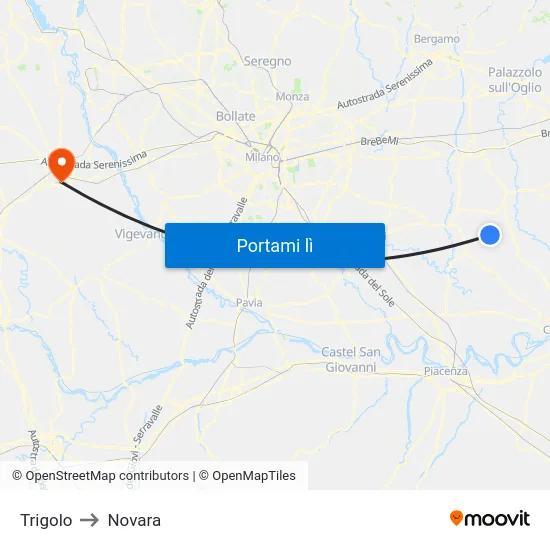 Trigolo to Novara map
