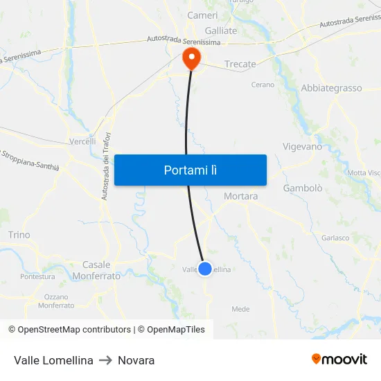Valle Lomellina to Novara map