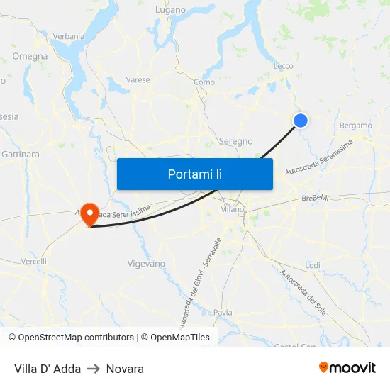 Villa D' Adda to Novara map