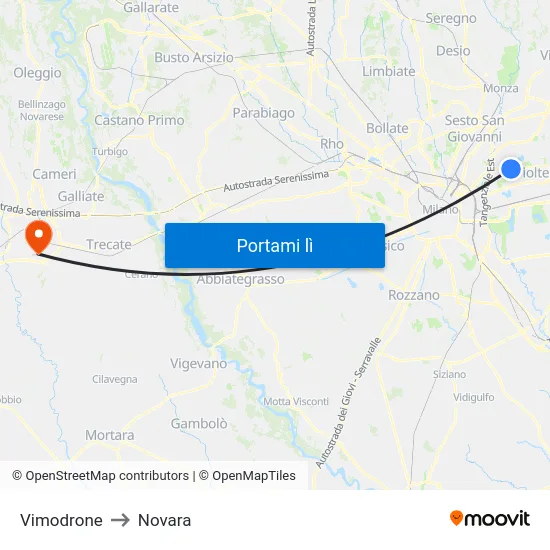 Vimodrone to Novara map
