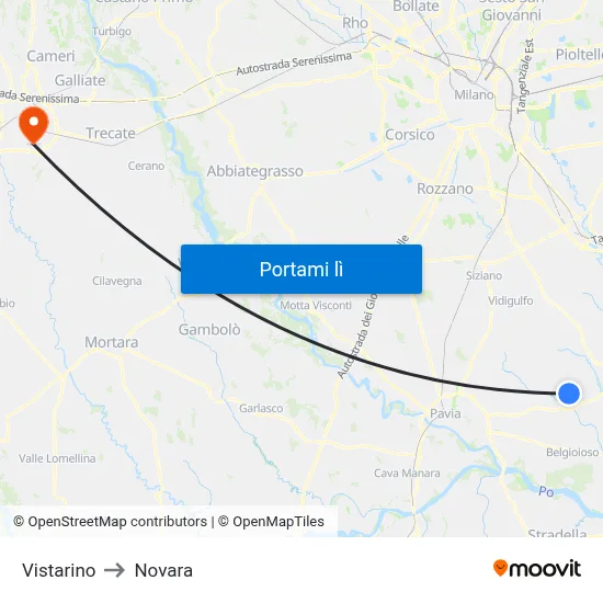Vistarino to Novara map