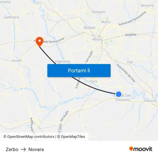 Zerbo to Novara map