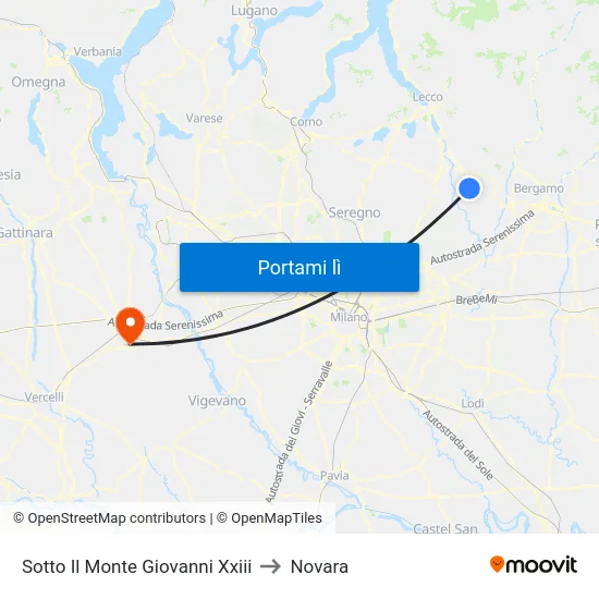 Sotto Il Monte Giovanni Xxiii to Novara map