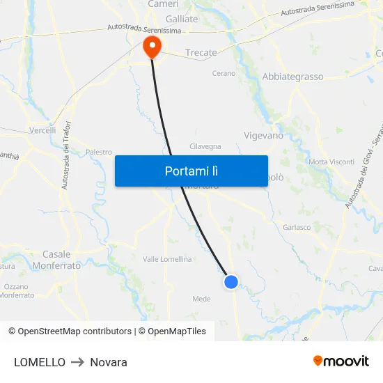 LOMELLO to Novara map
