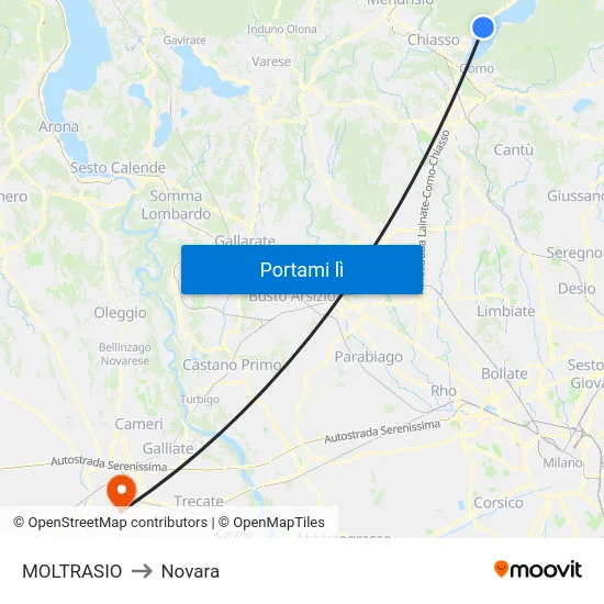 MOLTRASIO to Novara map