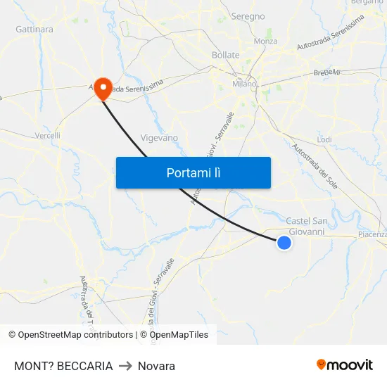 MONT? BECCARIA to Novara map