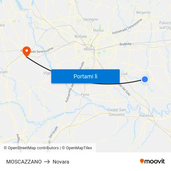 MOSCAZZANO to Novara map