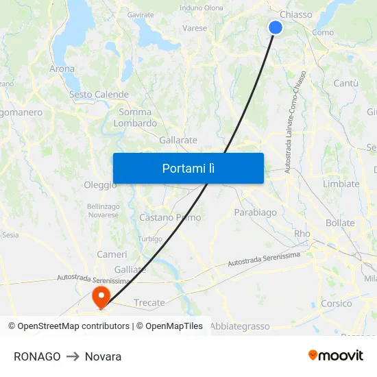 RONAGO to Novara map