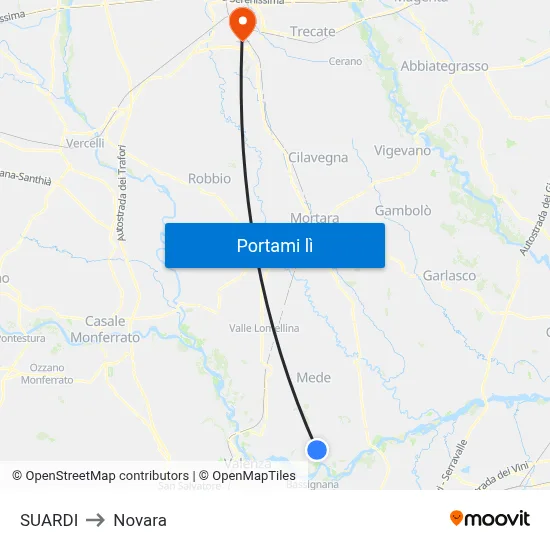 SUARDI to Novara map