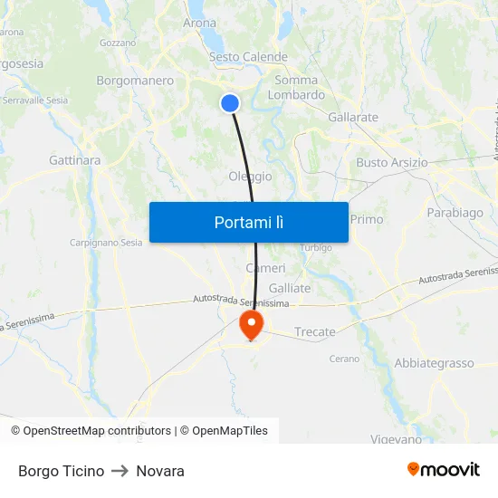Borgo Ticino to Novara map