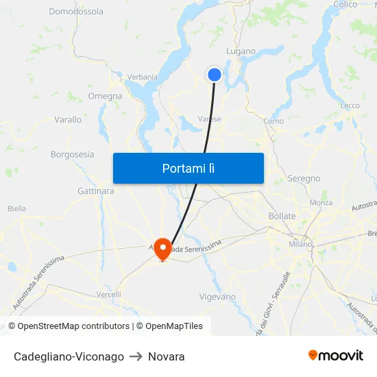 Cadegliano-Viconago to Novara map