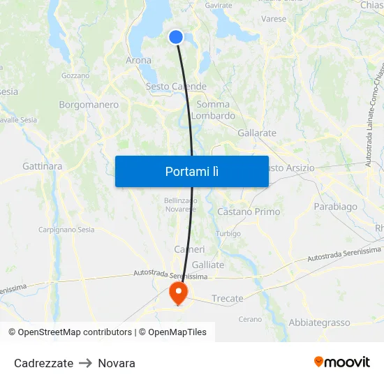 Cadrezzate to Novara map