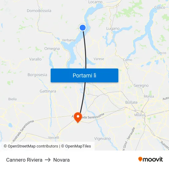 Cannero Riviera to Novara map