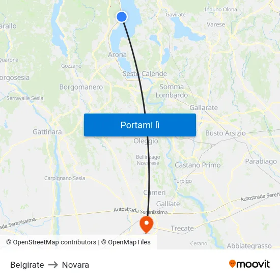 Belgirate to Novara map