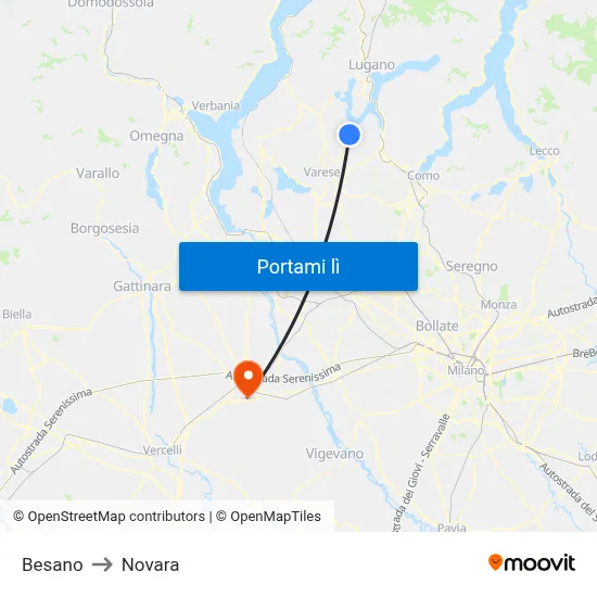 Besano to Novara map