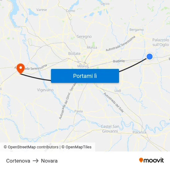 Cortenova to Novara map