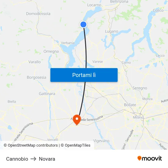 Cannobio to Novara map