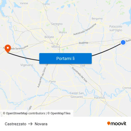 Castrezzato to Novara map