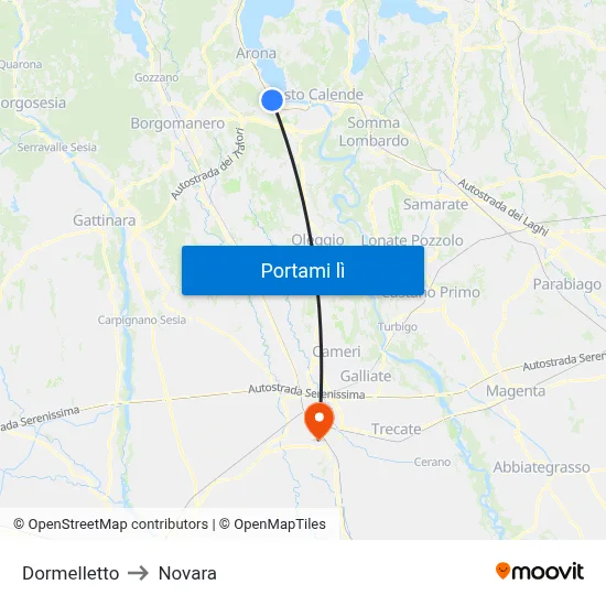 Dormelletto to Novara map