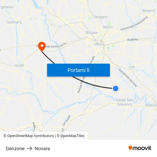 Genzone to Novara map