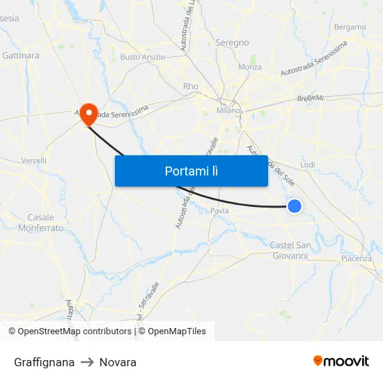 Graffignana to Novara map