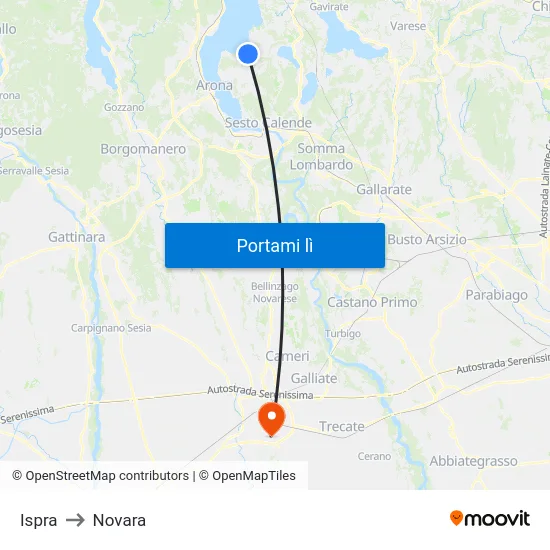 Ispra to Novara map