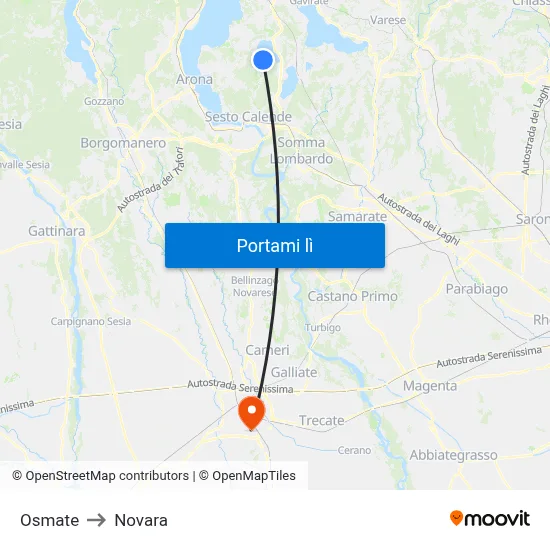 Osmate to Novara map