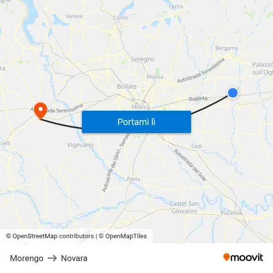 Morengo to Novara map
