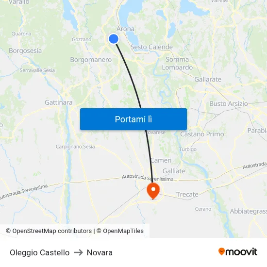 Oleggio Castello to Novara map