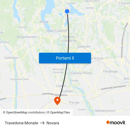 Travedona-Monate to Novara map