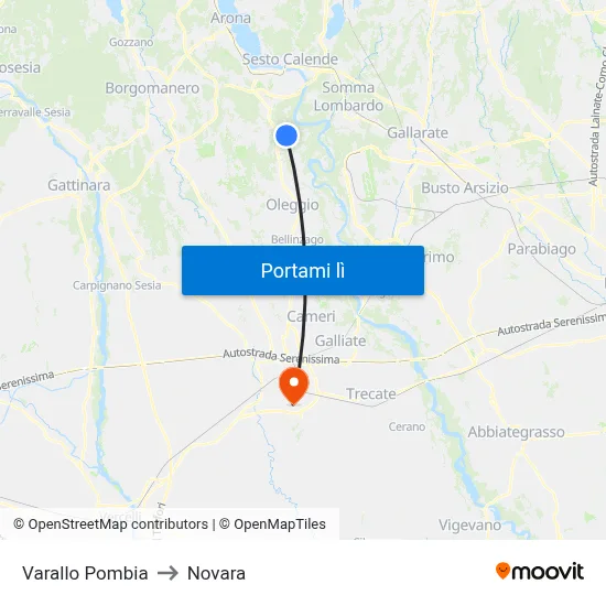 Varallo Pombia to Novara map