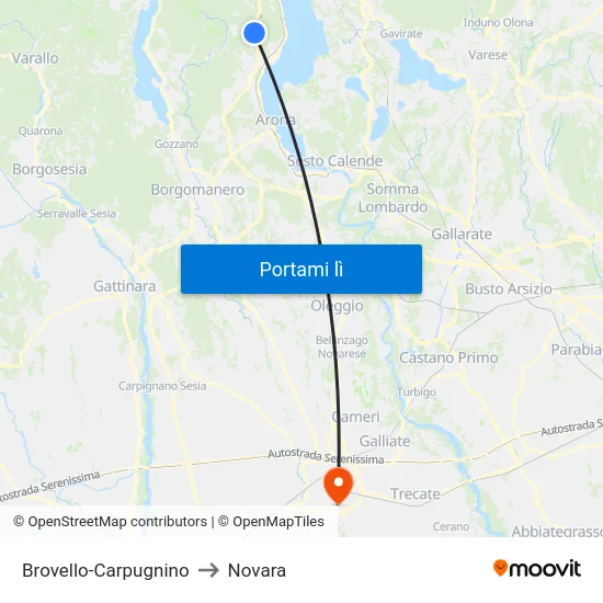 Brovello-Carpugnino to Novara map