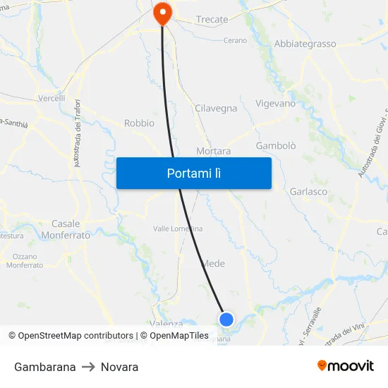 Gambarana to Novara map