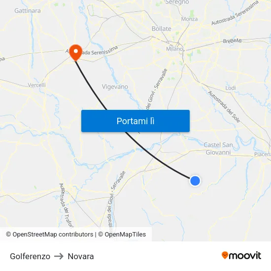 Golferenzo to Novara map